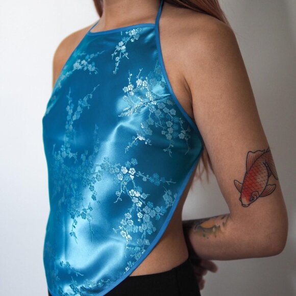 Vintage Asian-Inspired Satin Apron Halter - Picture 2 of 3